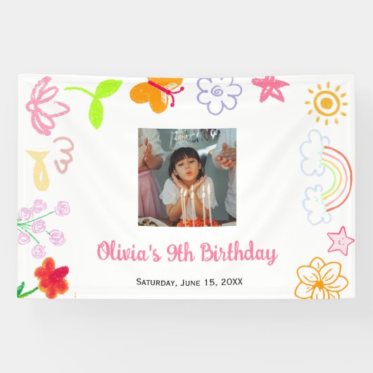 Aangepaste gele paarse verjaardagsbanner spandoek (Horizontaal)