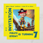 Aangepaste Gele Piraat 7e Verjaardag Jongen Carica Kaart (Voorkant / Achterkant)