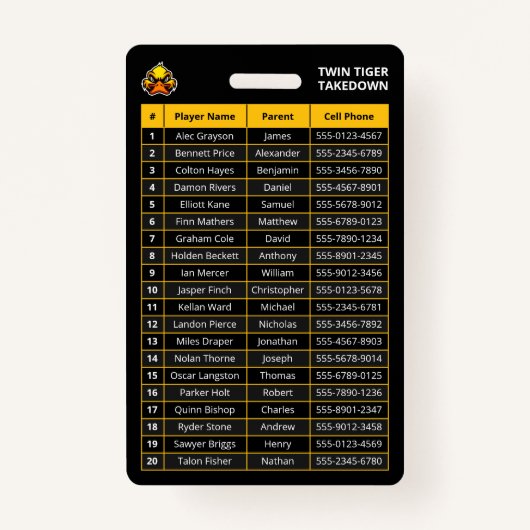 Aangepaste Gele Speler Team Roster Kaart Sport Bad Badge (Achterkant)