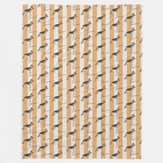 Aangepaste gele streep Duitse Herder Pet Naam Fleece Deken (Voorkant)