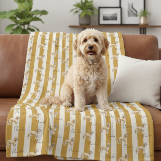 Aangepaste Gele Streep Gouden Doodle Pet Naam Fleece Deken