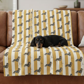 Aangepaste gele streep teckel Pet Name Fleece Deken