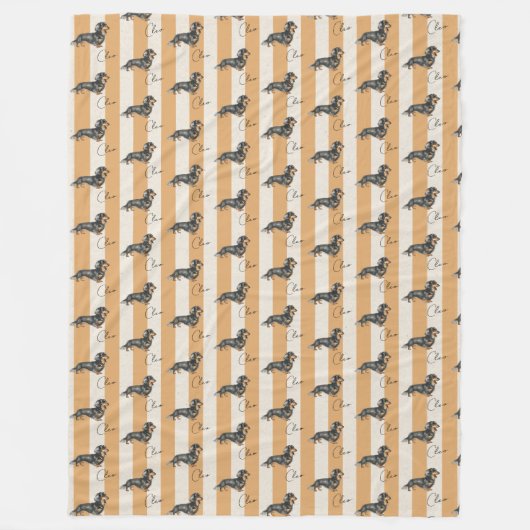 Aangepaste gele streep teckel Pet Name Fleece Deken (Voorkant)