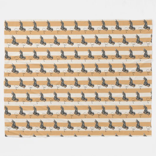 Aangepaste gele streep teckel Pet Name Fleece Deken (Voorkant (Horizontaal))