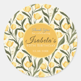 Aangepaste gele tulp verjaardagsfeest met thema ronde sticker