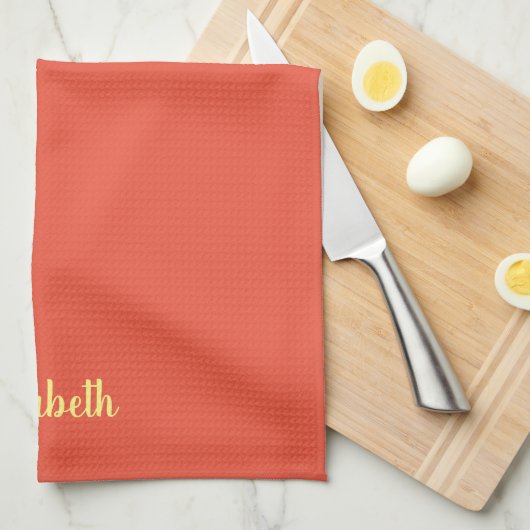 Aangepaste gele typografie naam Sinaasappel effen  Theedoek (Quarter Fold)