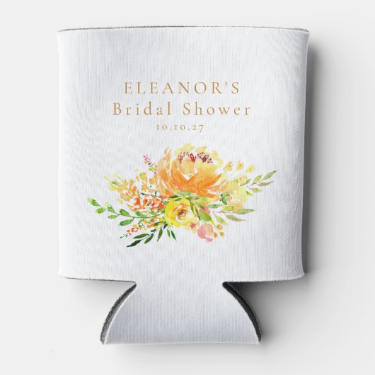 Aangepaste gele waterverf bloem bruidsdouche  blikjeskoeler (Voorkant)