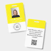 Aangepaste gele werknemer Badge met Foto, Logo, QR (Voor- en achterkant)