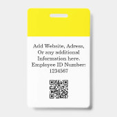 Aangepaste gele werknemer Badge met Foto, Logo, QR (Achterkant)
