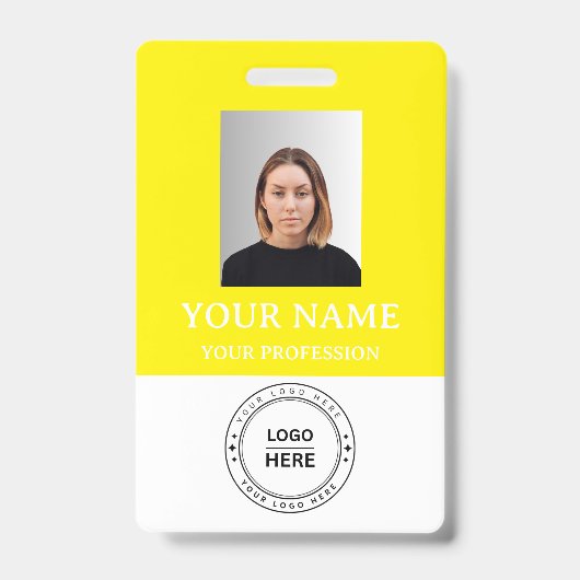 Aangepaste gele werknemer Badge met Foto, Logo, QR (Voorzijde)