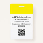 Aangepaste gele werknemer Badge met Foto, Logo, QR (Achterkant)