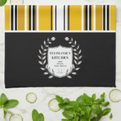 Aangepaste gele witte zwarte strepen theedoek (Gevouwen)