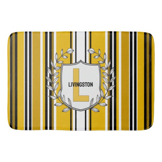 Aangepaste gele zwarte strepen monogram badmat (Voorkant)