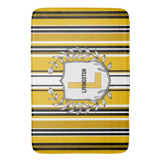 Aangepaste gele zwarte strepen monogram badmat (Voorkant Verticaal)