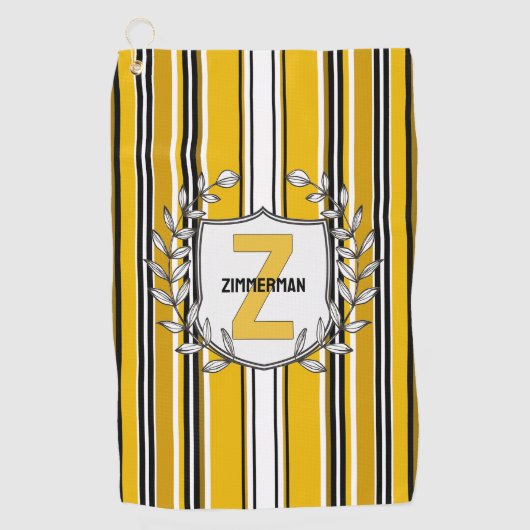 Aangepaste gele zwarte strepen monogram golfhanddoek (Voorkant)