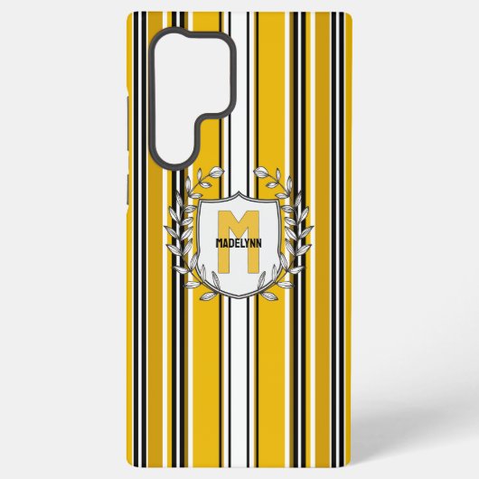 Aangepaste gele zwarte strepen monogram samsung galaxy hoesje (Achterkant)
