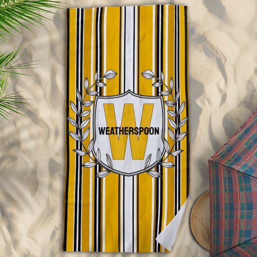 Aangepaste gele zwarte strepen monogram strandlaken