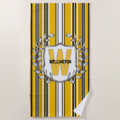 Aangepaste gele zwarte strepen monogram strandlaken (Voorkant)