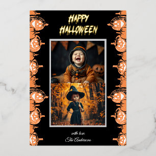 Aangepaste "Gelukkig Halloween" Twee Foto's Folie Uitnodiging