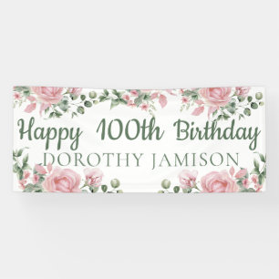 Aangepaste gelukkige 100ste verjaardag bloemstuk spandoek
