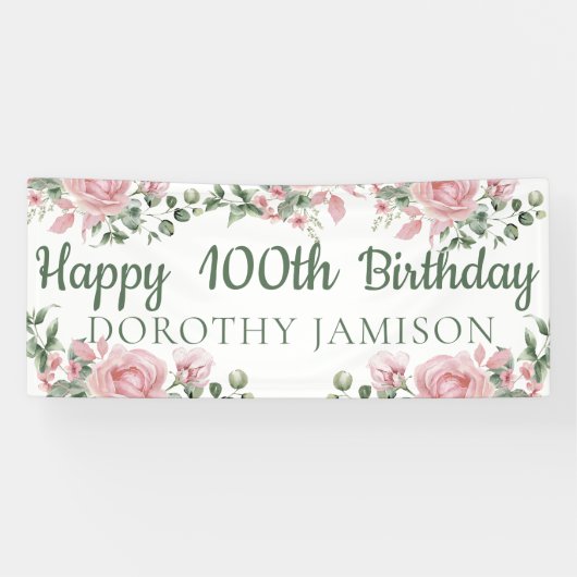 Aangepaste gelukkige 100ste verjaardag bloemstuk spandoek (Horizontaal)