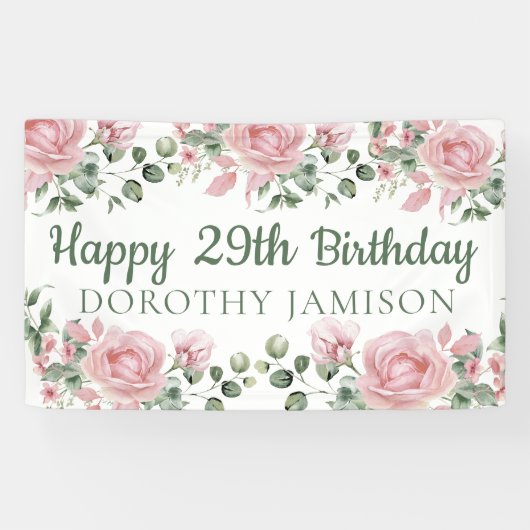 Aangepaste gelukkige 29e verjaardag bloem spandoek (Horizontaal)