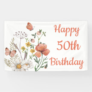 Aangepaste gelukkige 50ste verjaardag wilde bloeme spandoek