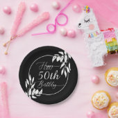 Aangepaste Gelukkige 50ste Verjaardag Zwart & Wit  Papieren Bordje (Feest)