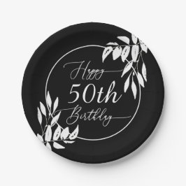 Aangepaste Gelukkige 50ste Verjaardag Zwart & Wit  Papieren Bordje