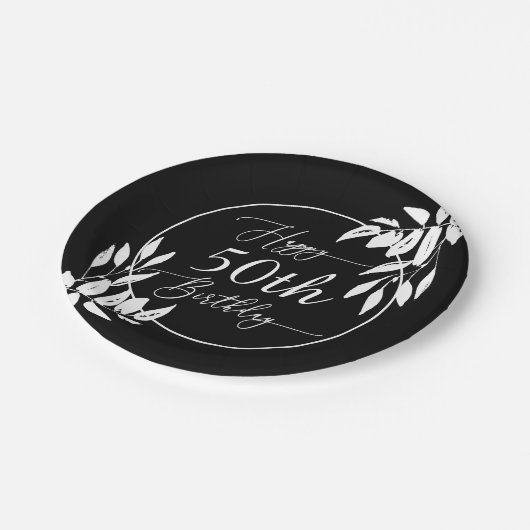 Aangepaste Gelukkige 50ste Verjaardag Zwart & Wit  Papieren Bordje (Gekanteld)