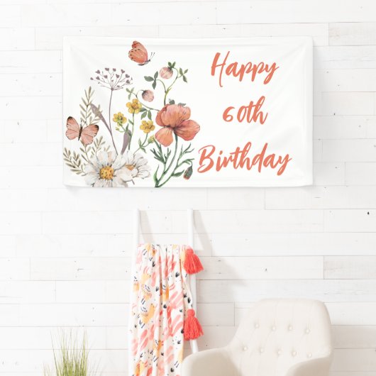 Aangepaste Gelukkige 60e Verjaardag Wildbloemen Spandoek (Insitu)