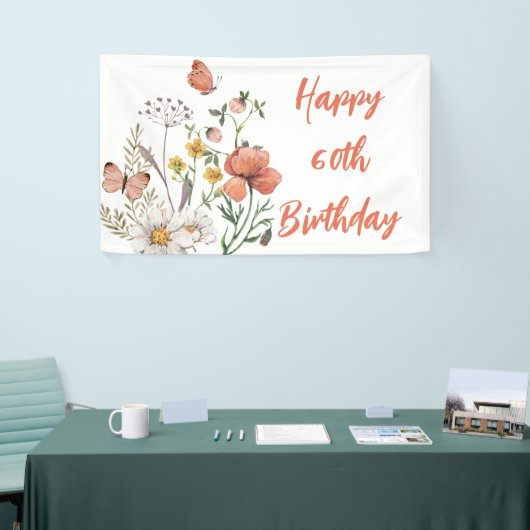 Aangepaste Gelukkige 60e Verjaardag Wildbloemen Spandoek (Beurs)