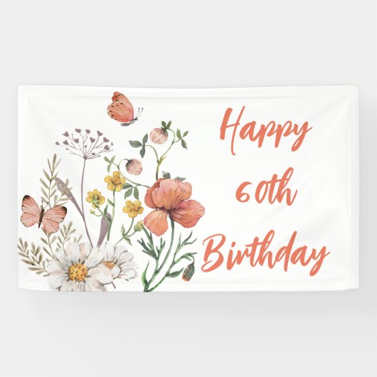 Aangepaste Gelukkige 60e Verjaardag Wildbloemen Spandoek (Horizontaal)