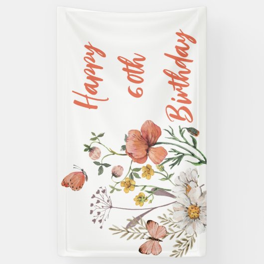 Aangepaste Gelukkige 60e Verjaardag Wildbloemen Spandoek (Verticaal)