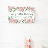 Aangepaste gelukkige 90ste verjaardag bloemstuk spandoek (Insitu)