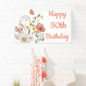 Aangepaste gelukkige 90ste verjaardag wilde bloeme spandoek (Insitu)