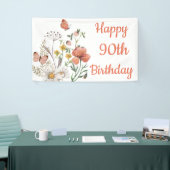 Aangepaste gelukkige 90ste verjaardag wilde bloeme spandoek (Beurs)