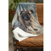 Aangepaste Gelukkige Pug aan het Strand Fleece Deken