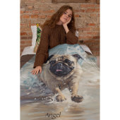 Aangepaste Gelukkige Pug aan het Strand Fleece Deken
