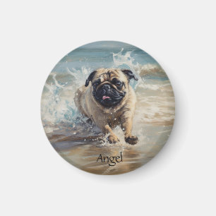 Aangepaste Gelukkige Pug aan het Strand Magneet