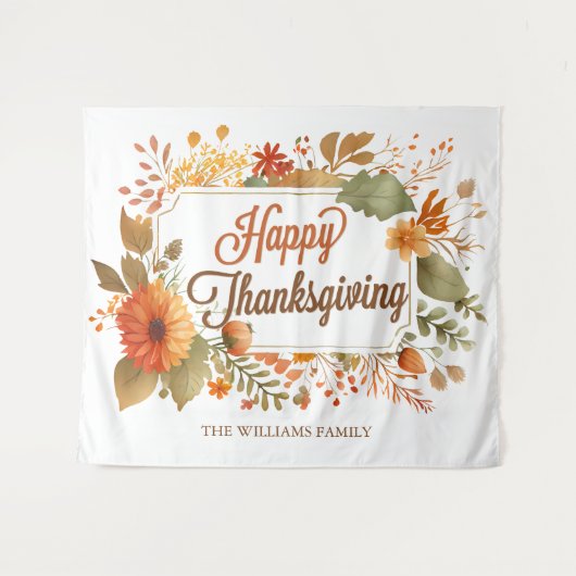 Aangepaste gelukkige Thanksgiving bloemrijke feest Wandkleed (Voorkant (horizontaal))