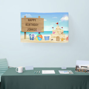 Aangepaste Gelukkige Verjaardag Jongen Strand Zand Spandoek