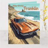 Aangepaste Gelukkige Verjaardag Klassieke Auto Ver Kaart (Gele Bloem)