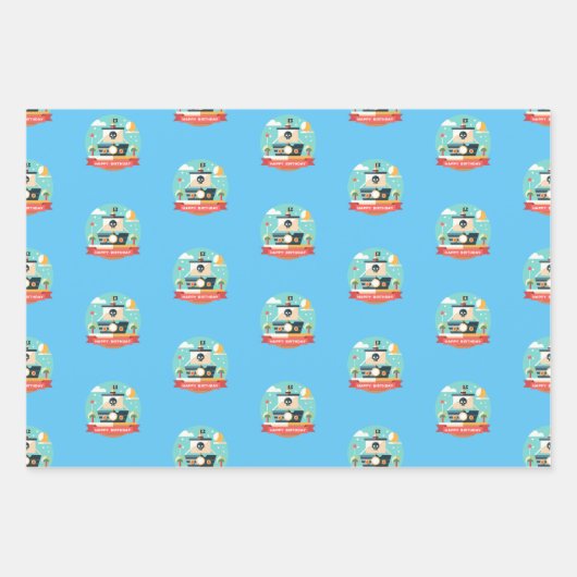 Aangepaste Gelukkige Verjaardag Pirate Adventure Inpakpapier Vel (Voorkant 2)