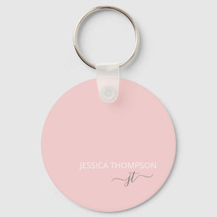 Aangepaste Gematigde Blush Roze Monogram Naam Sleutelhanger