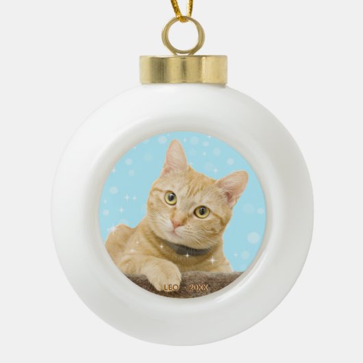 Aangepaste gember tabby kat foto keramische bal ornament (Voorkant)