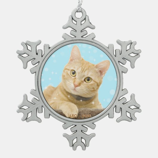 Aangepaste gember tabby kat foto tin sneeuwvlok ornament (Voorkant)