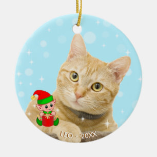 Aangepaste gember tabby kattenfoto met schattige e keramisch ornament