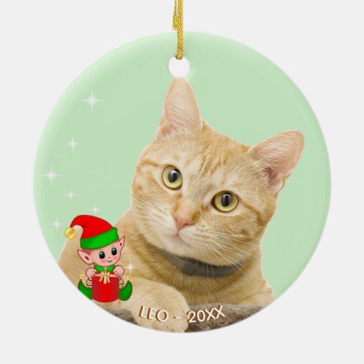 Aangepaste gember tablet katfoto met Cute Elf Keramisch Ornament (Achterkant)