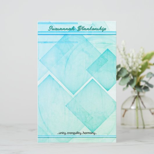 Aangepaste geometrische Blauwgroen Abstracte achte Briefpapier (Staand voorkant)